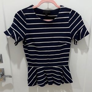 J. Crew Navy and White Striped Peplum Crop Top